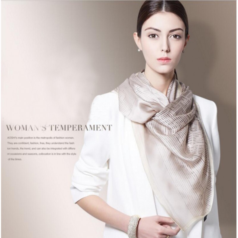 Pure Silk Scarf Gray Gradient Women Summer Scarf